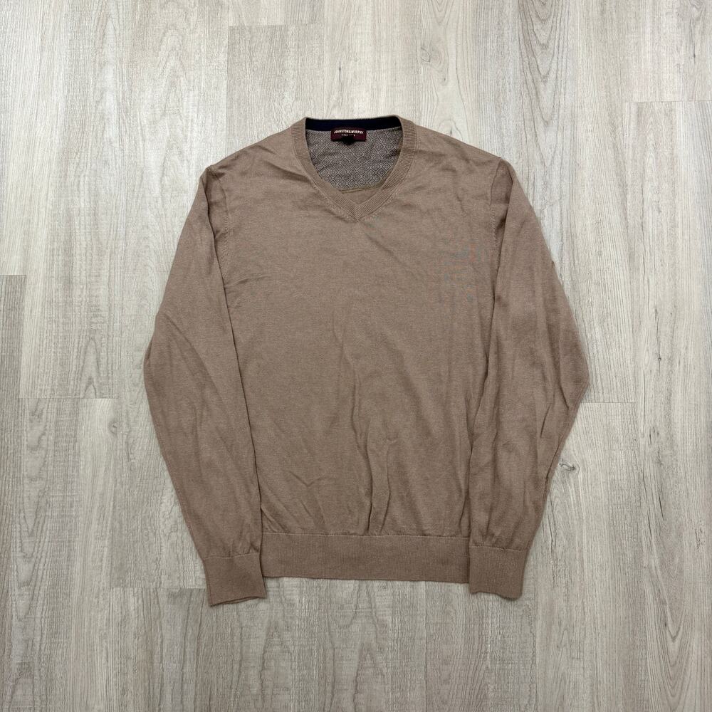 Johnston & Murphy Alpaca Silk V-Neck Sweater Mens Large Brown Lightweight Preppy